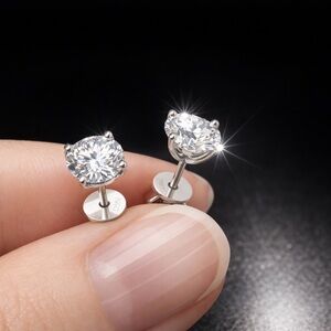 A pair tiny solitaire moissanite silver stud earrings- 1.0 carat-Diamond